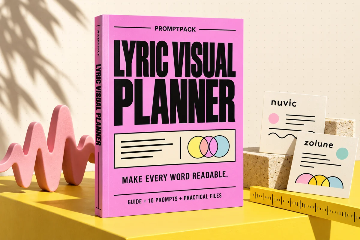 Lyric Visual Planner digital guide mockup with conceptual workflow props