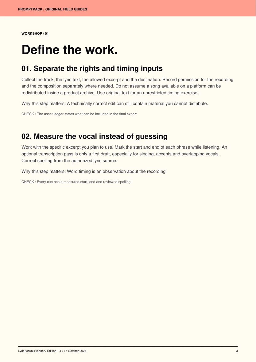 Workshop page from Lyric Visual Planner with step-by-step instructions